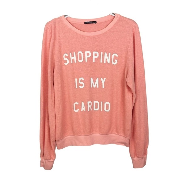 Wildfox Shopping Is My Cardio Crewneck Fuzzy Sweatshirt - Picture 6 of 6